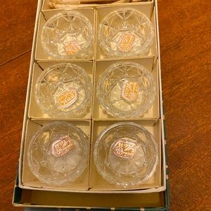 Vintage Bohemian Glass Salt Czech. Glass Salt Bowls with spoons.